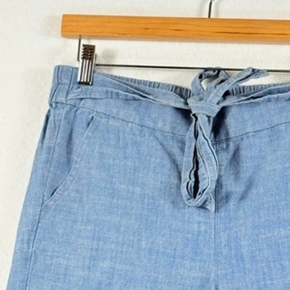 J. Crew Wide Leg Pants Womens 8 Blue Chambray Tie Waist Coastal Casual Travel